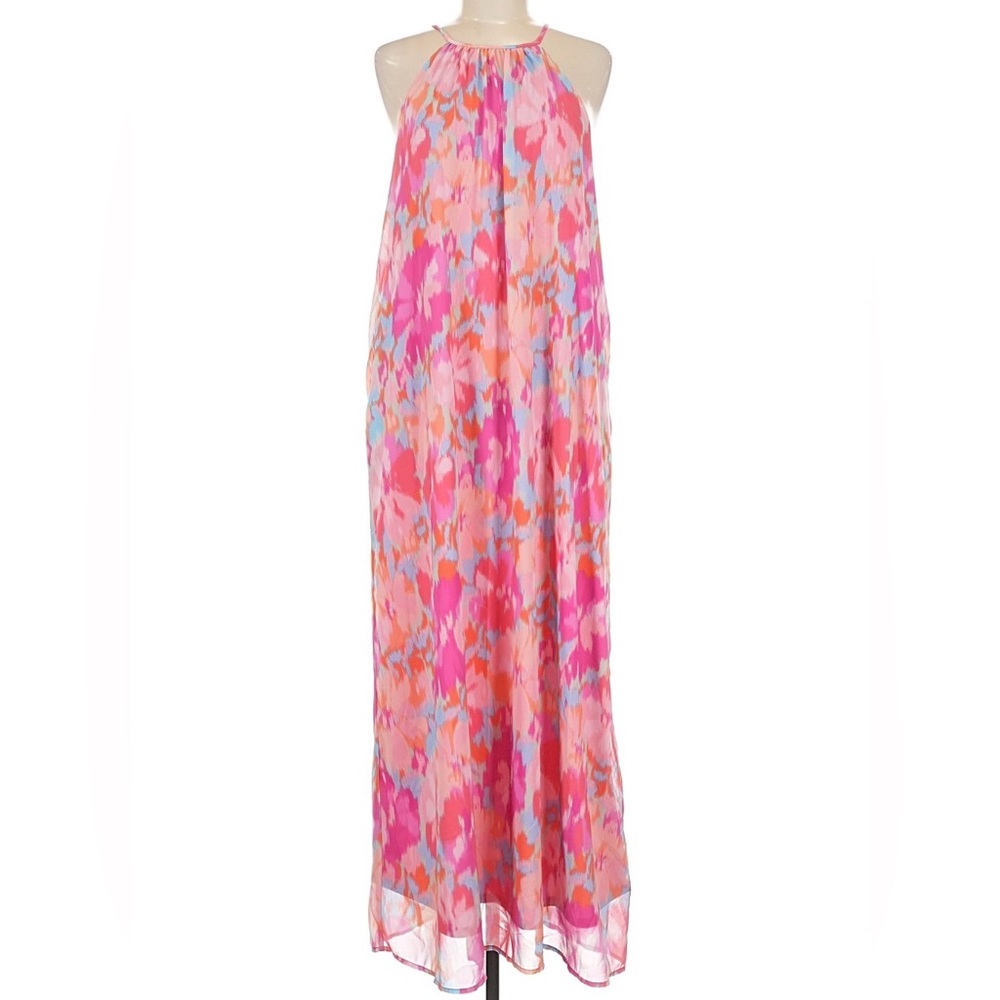 Pink Lily Vibrant Pink and Blue Maxi Summer Dress